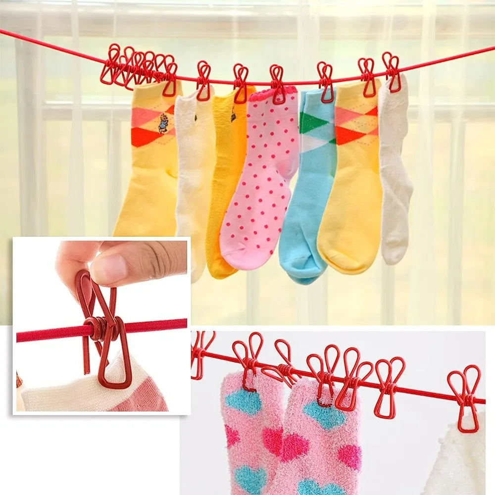 Portable Clothing Clothesline with 12 Clips Retractable Travel Elastic Camping Non-slip Clothesline for Outdoor and Indoor Use Qme