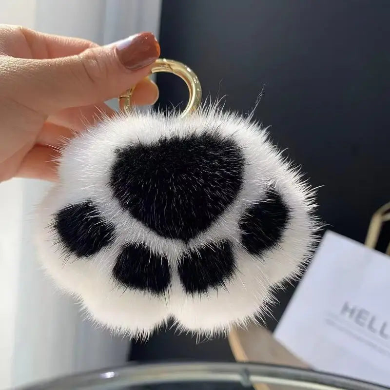Cat Paw Pendant Keychain Fluffy Kawaii Faux Fur Keychain Cute Stuffed Toy Plush Toy Key Ring Backpack Car Key Pendant Qme white 5CM