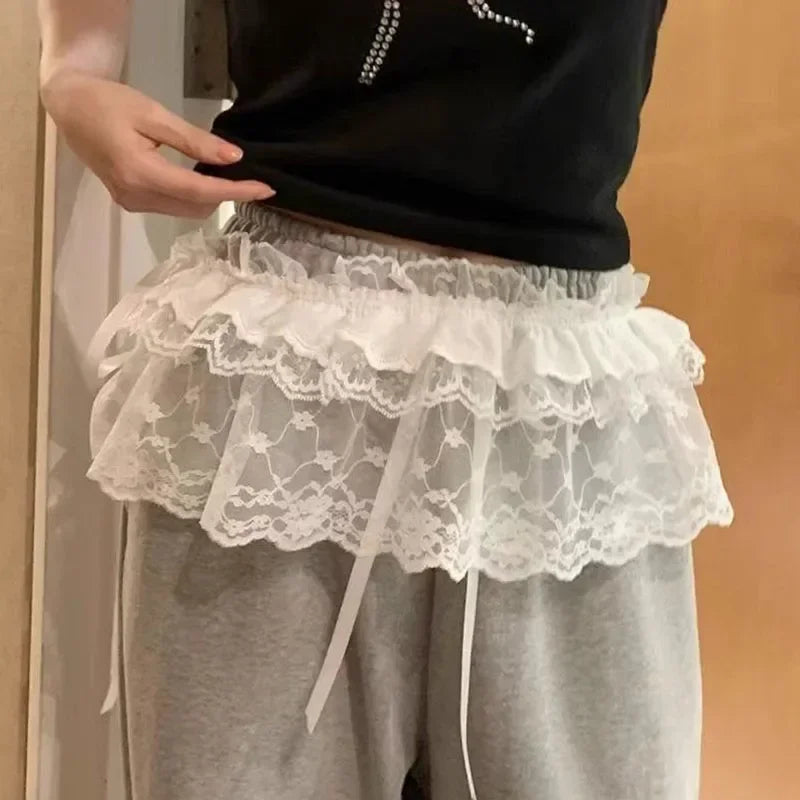 Deeptown Korean Lace Mini Skirts Women Elegant Sweet Lolita Short Qme