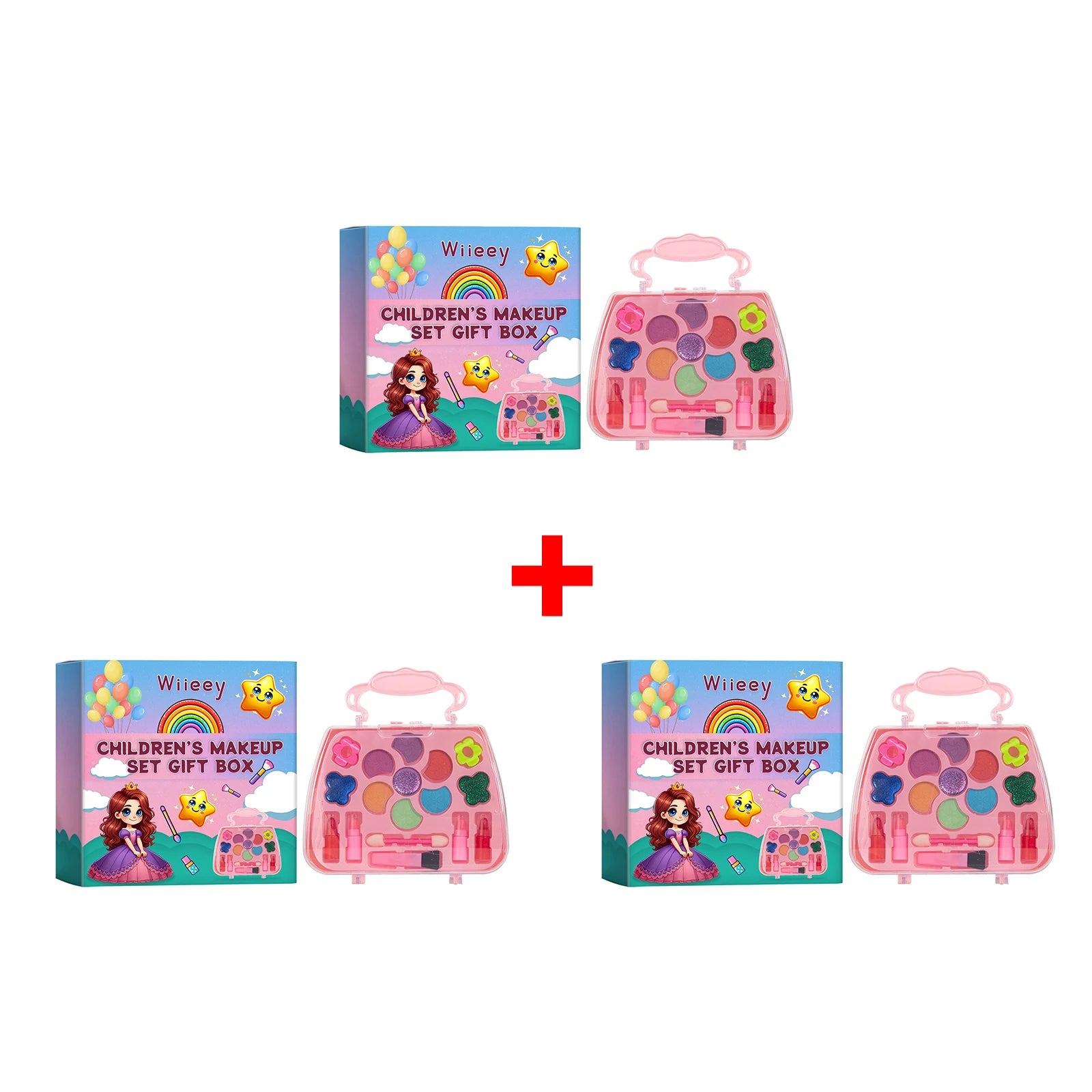 Girls Makeup Set for Children's Cosmetics Kit Princess Makeup Gift Box Lipstick Eyeshadow Blush Safe Non-Toxic Kids Beauty Toys Qme 3Set Boxed
