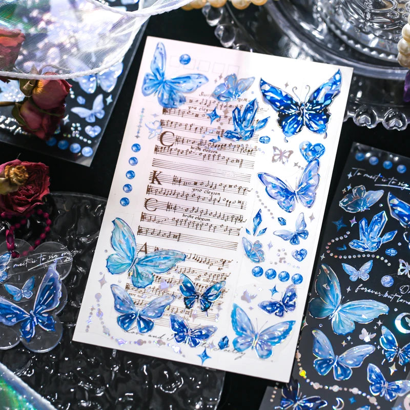 3 pcs laser Butterfly PET Stickers Decorative Diy Scrapbooking Collage material Planner Stationery Craft Supplies Qme