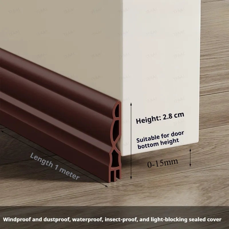 1-4Pcs Anti-Cold TPE Door Bottom Seal Strip 1M Self-adhesive Thicken Wearproof 3 Layers Windproof Door Gap Weather Strip Qme Small Brown 2Pcs