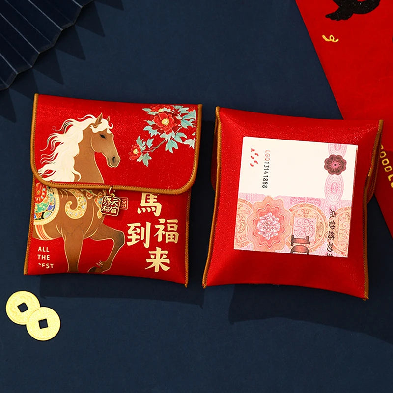 2026 Year Horse Fabric Red Envelope Traditional Lucky Money Bag Qme