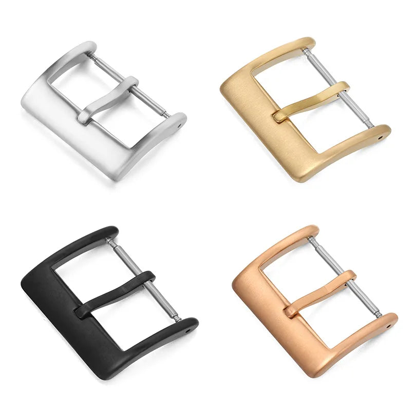 Watch Band Metal Buckle 16 18 20 22 24mm Strap Solid Square Button Silver Black Rose Gold Stainless Steel Matte Polished Clasp Qme