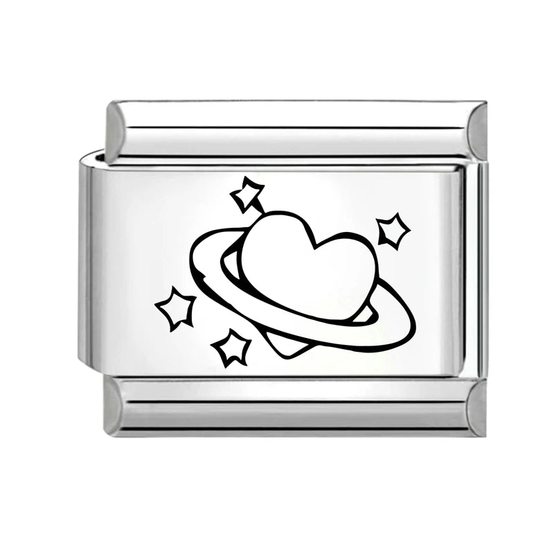 2026 Design Planet Stars Heart Laser Engraving Italian Charm Links