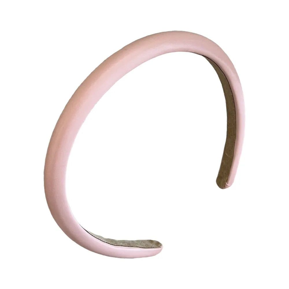 Sweet Cream Colors Women Headband Padded Korean Style Thin Headband Leather Hair Hoop Temperament Hair Band Wash Face Qme Pink