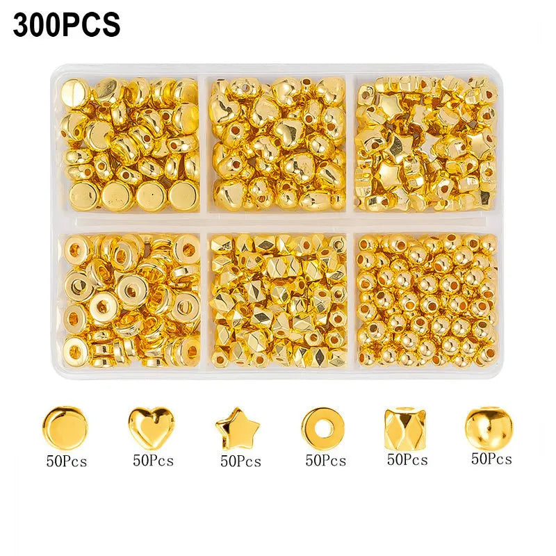 4Colors CCB Spacer Beads Kit in 6 Styles Assorted Round Star Gold Spacer Beads for Bracelet Necklace Making Jewelry DIY Craft Qme 14-200pcs
