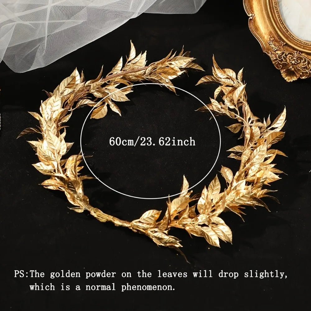 Vintage Gold Bride Wreath Headband Handmade Braided Maple Leaf Wedding Crown Delicate Ribbon Headwear Qme