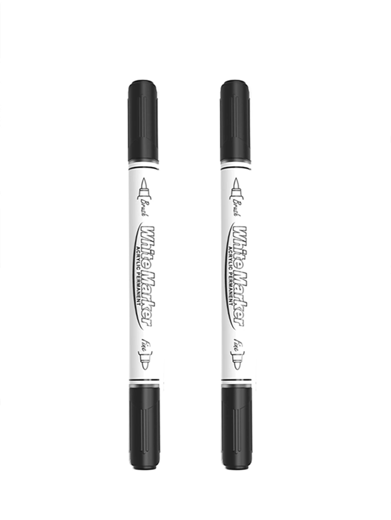 Black/White Dual Tip Acrylic Markers Pens , Premium Acrylic Paint Pens for Canvas, Stone, Glass, DIY Crafts Qme 2 black