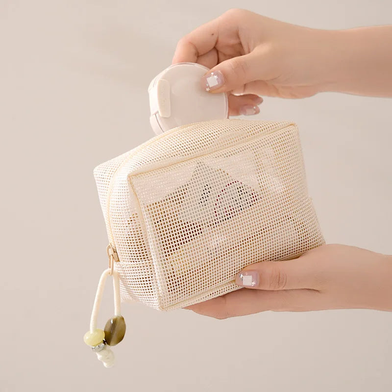 A New Model Casual Nylon Storage Pouch Hand-held With Zipper Cosmetic Bag Multipurpose Mesh Mesh Pouch Travel Qme