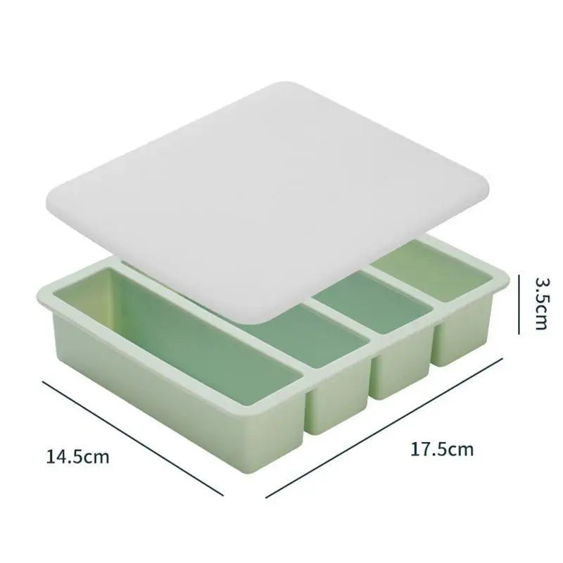 Food Storage Ice Cube Mold Giant Silicone Freezer Trays Lid 4-Cubes Qme With cover Green
