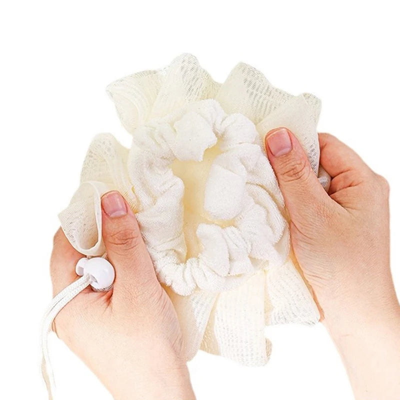 2-In-1 Bath Ball Towel Loofah Drawstring Closure Soap Soft Qme