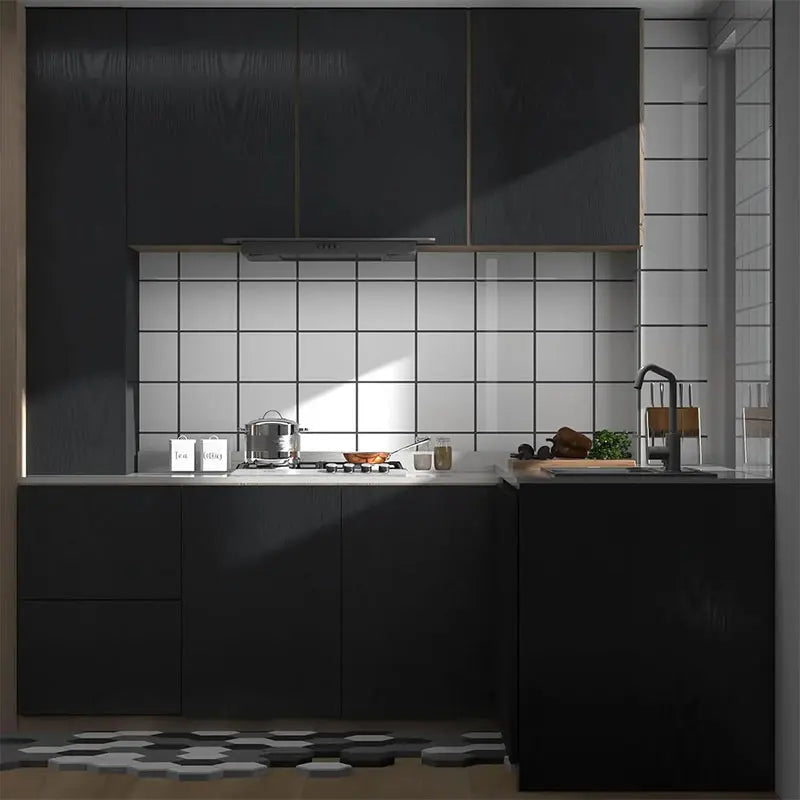 40cm Black Wood Grain Simple Waterproof Home Decoration Oil Resistant Kitchen Cabinet Kitchen Desktop Self-Adhesive Wallpaper Qme