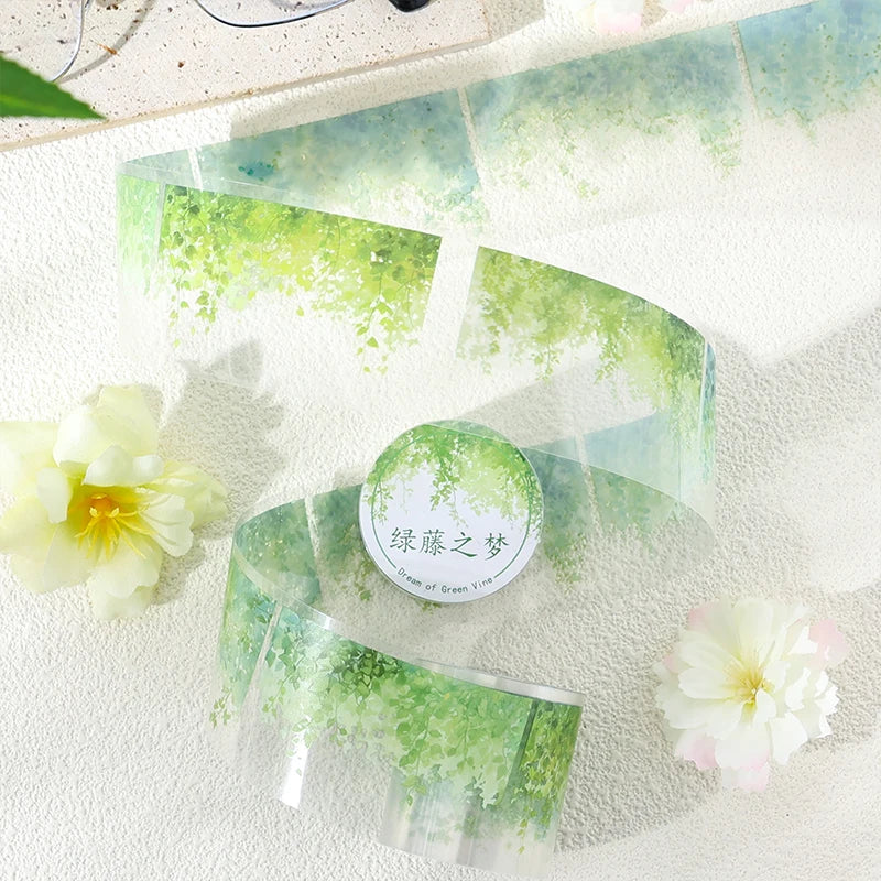 2m/Roll Greenfield Flower Wall PET Landscaping Tape DIY Handbook Decorative Scrapbooking Stickers Student Stationery Supplies Qme