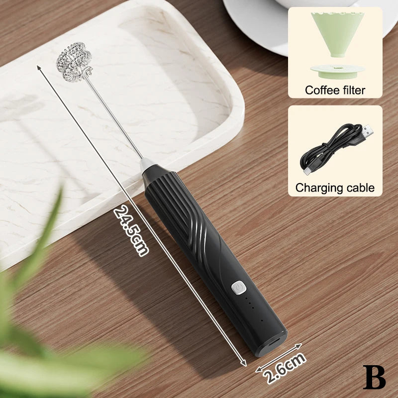 Electric Coffee Milk Foaming Mixer Creamer Whisk Handheld Egg Beater Qme B Black