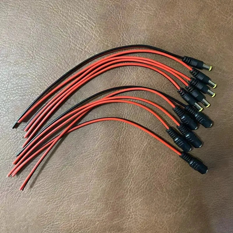 50pcs DC Power Cable 5.5*2.1mm Red Black Male Female Pure Copper for Security Camera Power Connection Qme Male 25cm