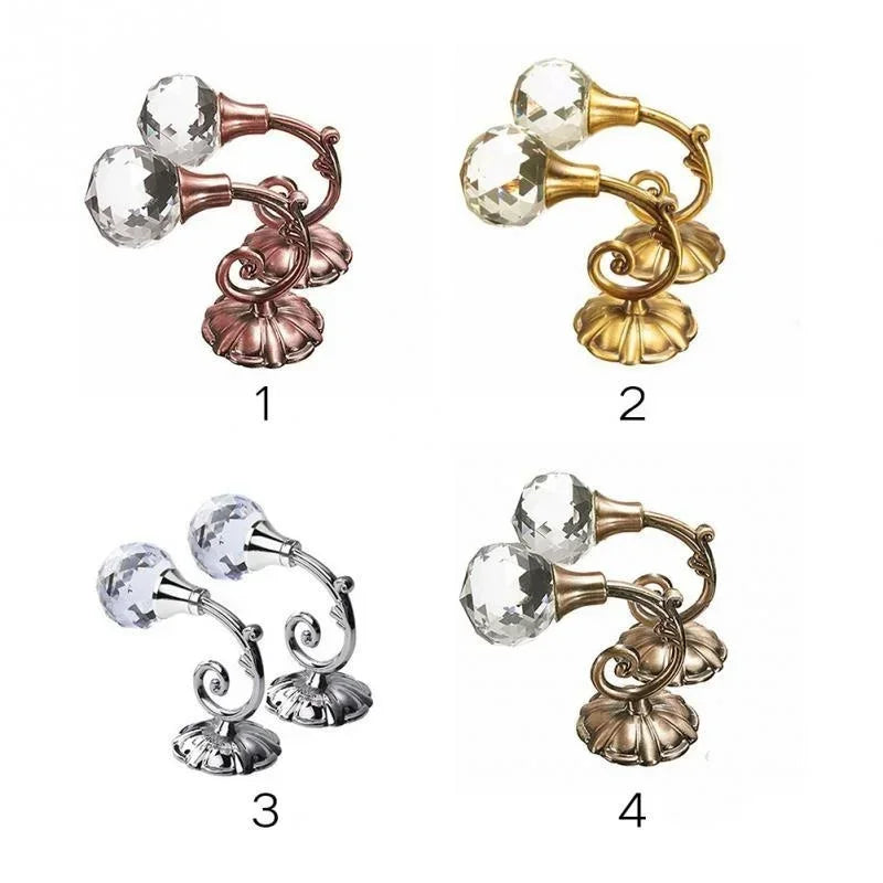 Luxury Design 2pcs Metal Crystal Glass Curtain Holdback Wall Tie Back Hooks Hanger Holder Window Accessories Household Supplies Qme