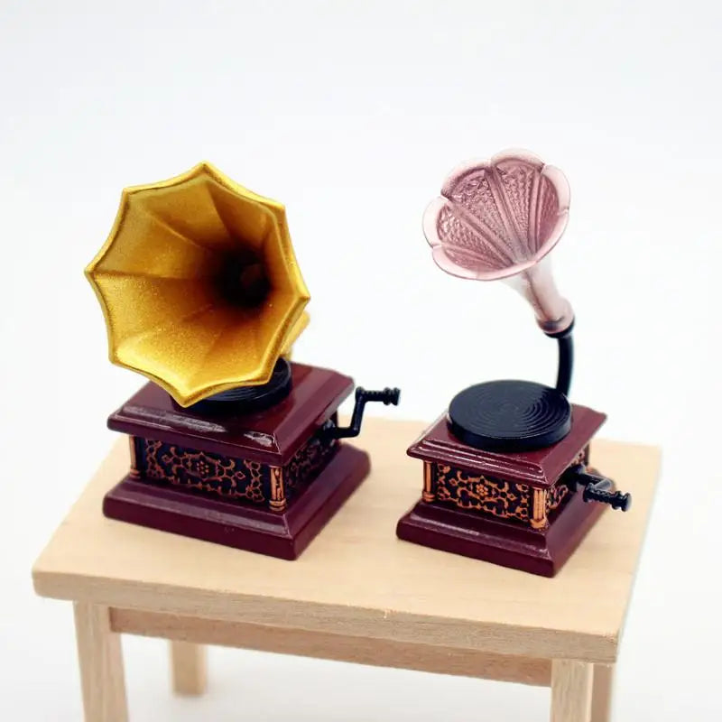 Dollhouse Vintage Phonograph Miniatures Model Living Room Accessor Qme