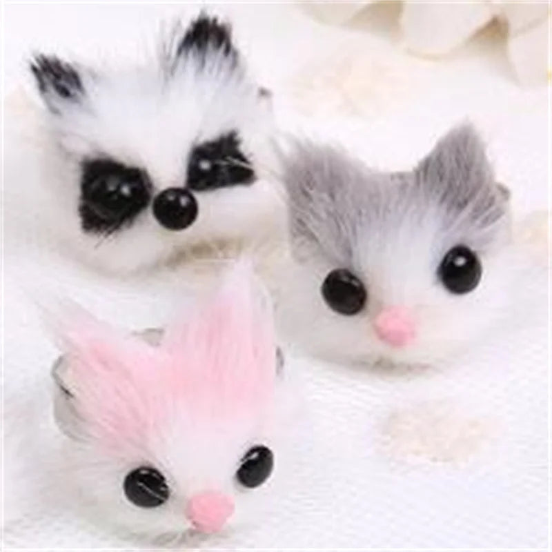 3pcs New Creative Cute Plush Cat Dog Animal Metal Open Ring Adjustable Jewelry Gift Box Set Birthday and Holiday Gifts Qme random 3pcs resizable
