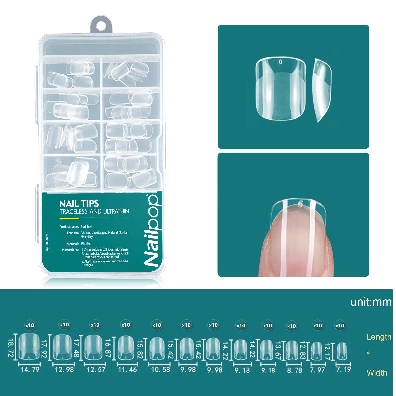Nailpop Soft Gel Tips Nails Acrylic Material Half Almond Artificial Qme Square 001-120pcs