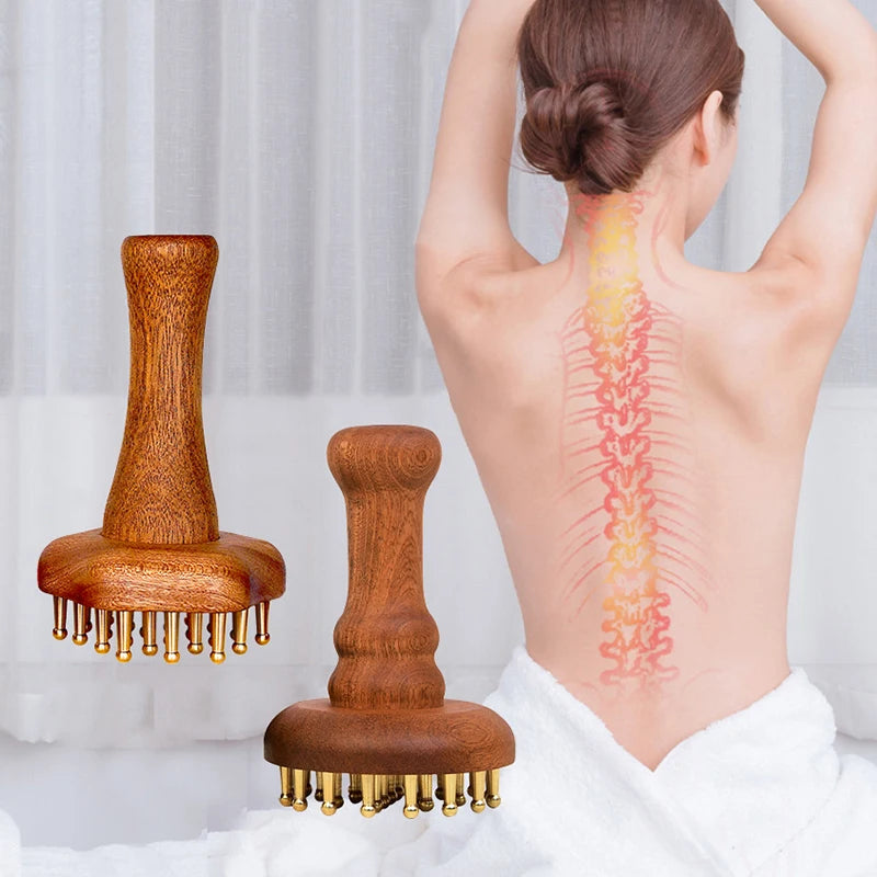 Copper Head Massage Gua Sha Comb Durable Chinese SPA Tool Long Wooden Qme