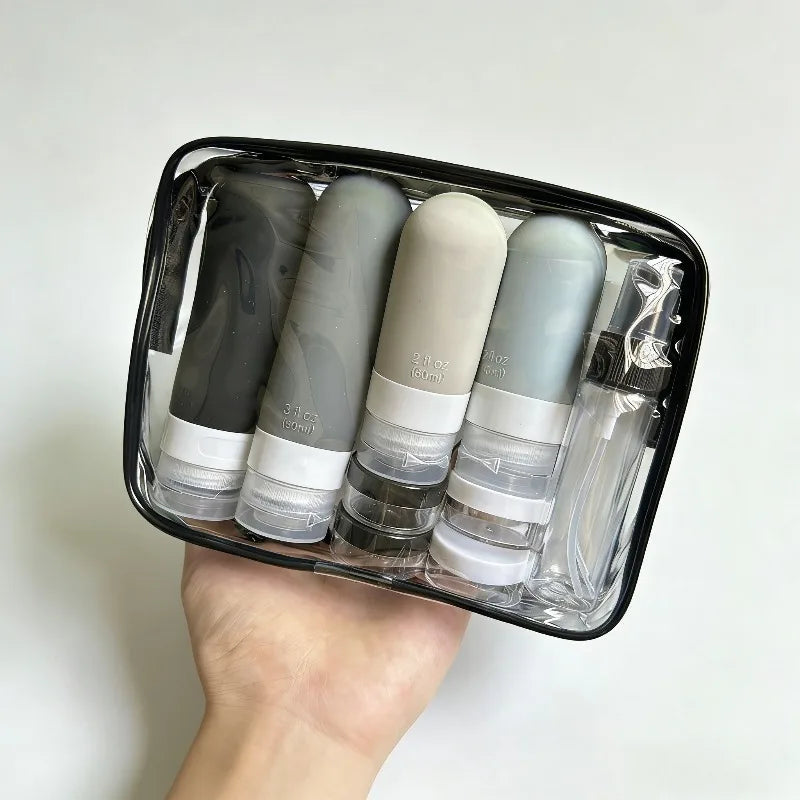 Silicone Travel Bottles Leak Proof Toiletry Containers Shampoo Qme 17Pcs Black