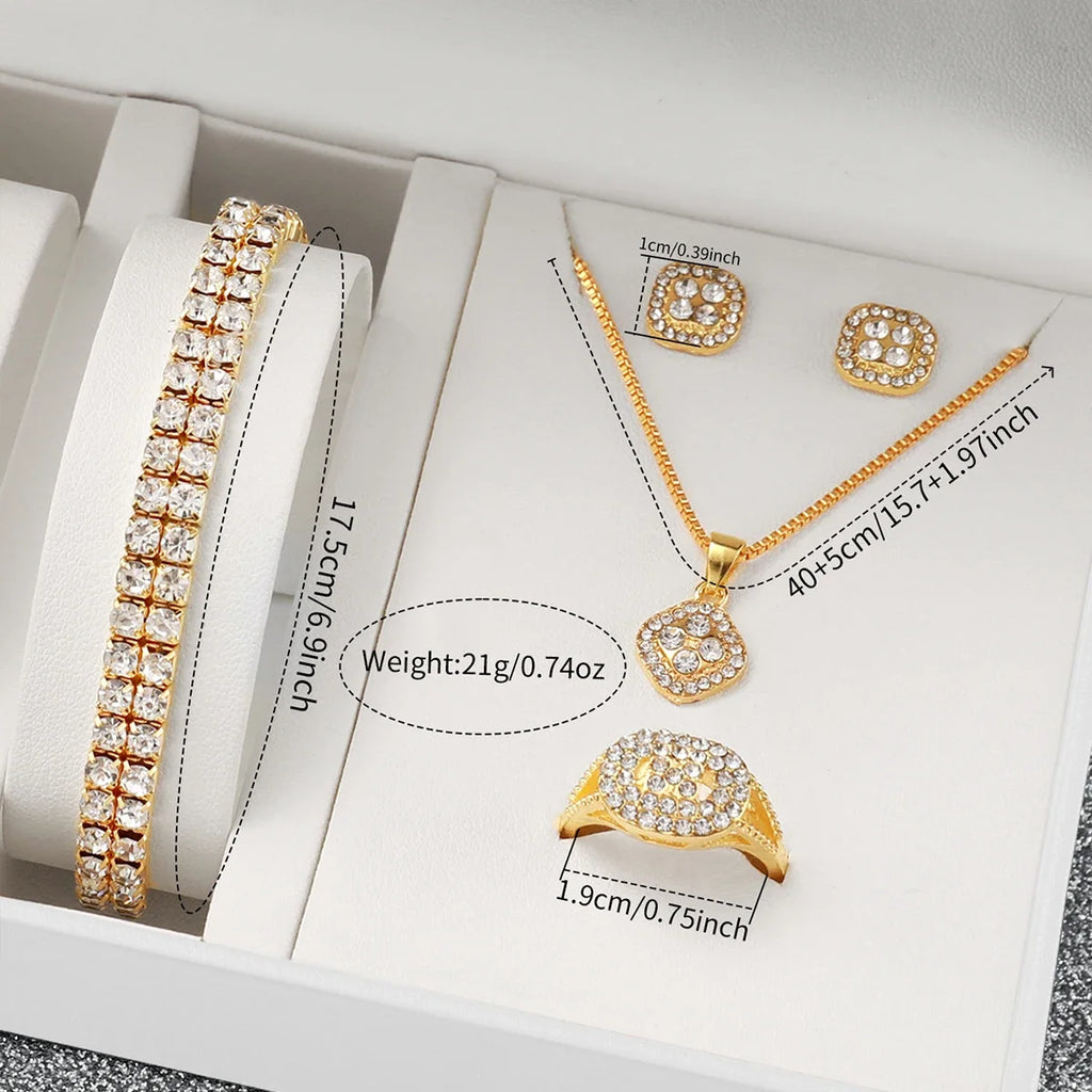 6peçmodacheia de diamantes relógio feminino pulseira de aço dourado relógios de quartzo analógicos conjunto de joias (sem caixa) Qme