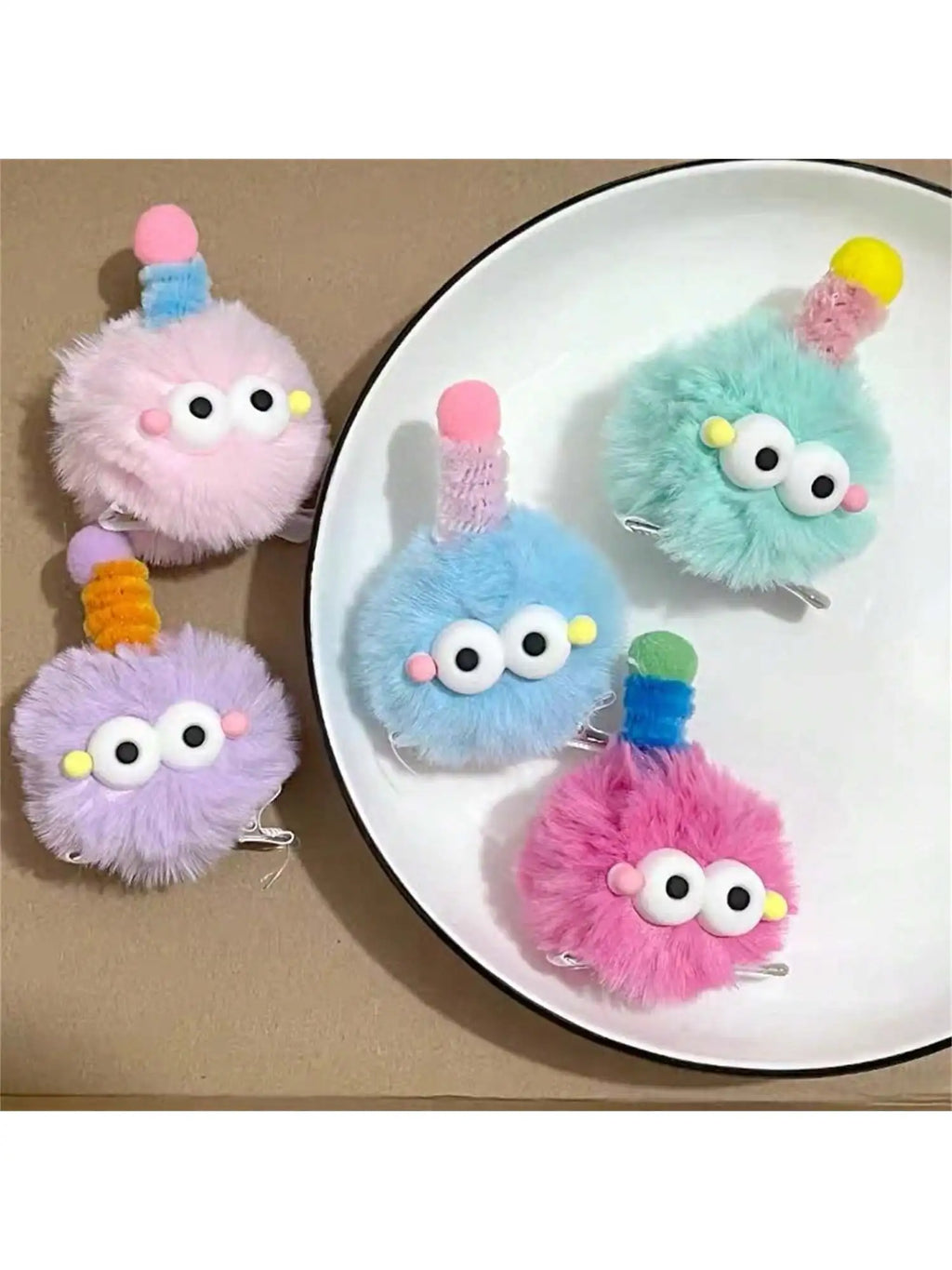 Women's Hair Clips Colorful Cute Furry Baby Coal Balls Soft Cartoon Qme
