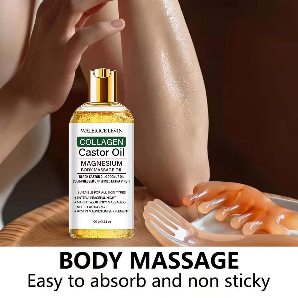 Cold-Pressed Castor Oil Body Massage Oil with Collagen & Magnesium, Moisturizing Care Qme