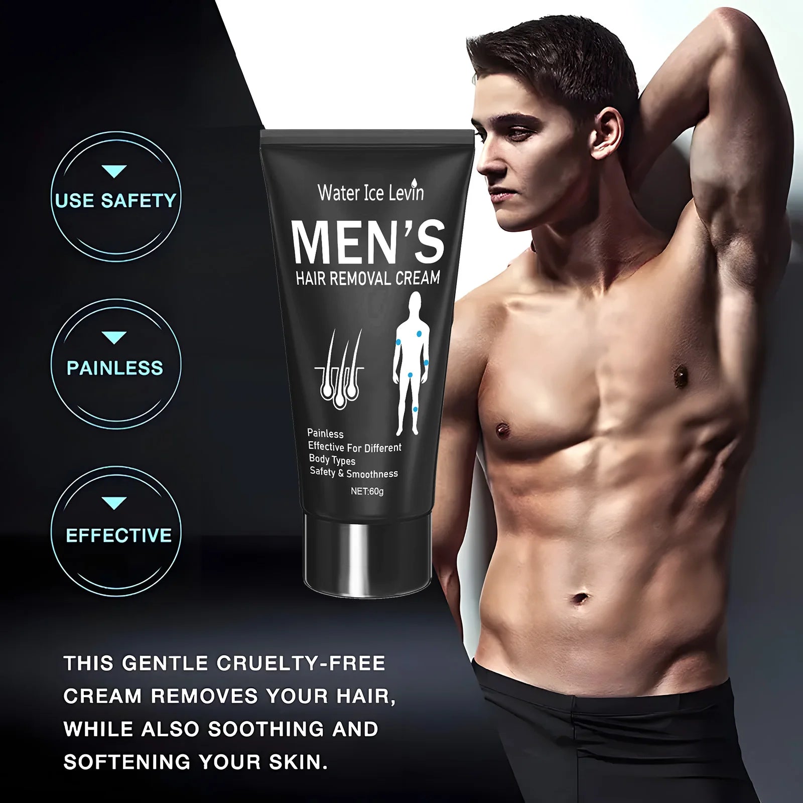 60g Hair Removal Cream for Both Men and Women, Painless, Fast, and Thorough, Leaving Skin Smooth and Refreshing, Restoring Confidence Qme