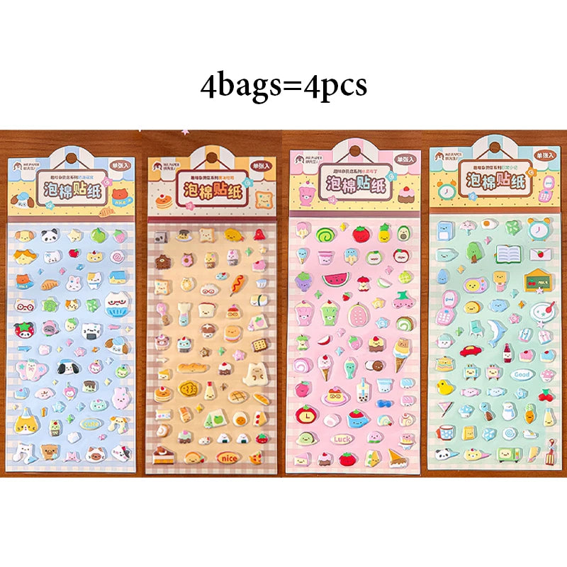 Cute & Healing Puffy Stickers, High-Value 3D Decorative Material for Journals & Guka, Must-Have for Student Stationery Lovers Qme 4 Bags