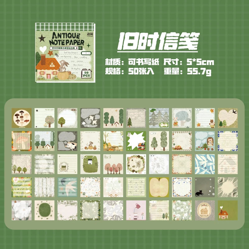 TIANZI 50 Sheets Retro Sticky Notes Sticker Book Cartoon Animal Journal supplies Collage Stickers Aesthetic Creative Stationery Qme A
