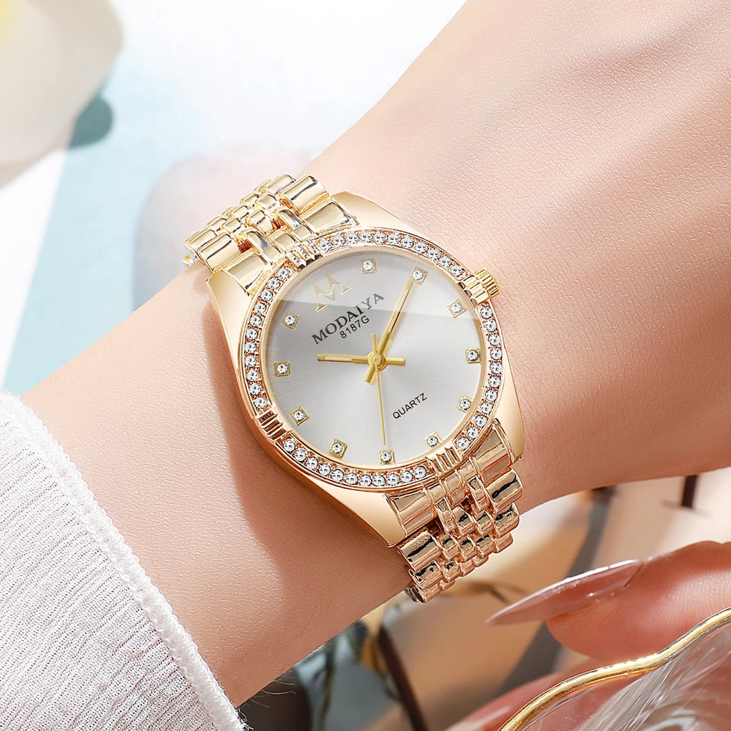 Classic Women's Quartz Watch Collection, 6 Styles with Crystal Bezel, Fashion Accessory Set Qme