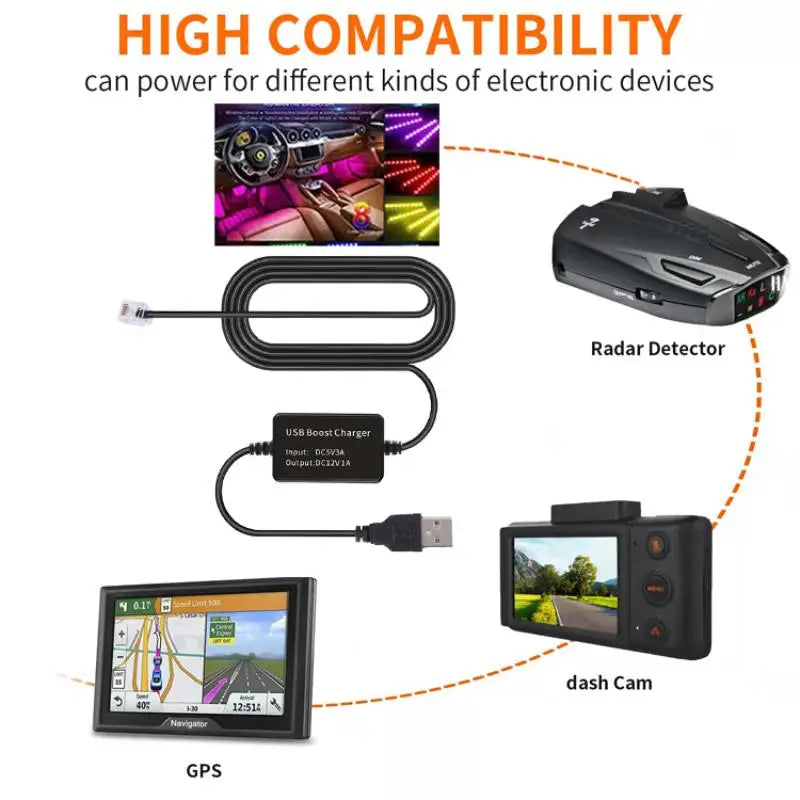 USB RJ11 Plug Cable DC55X21 Radar Detector Power Connect Car Charger Qme