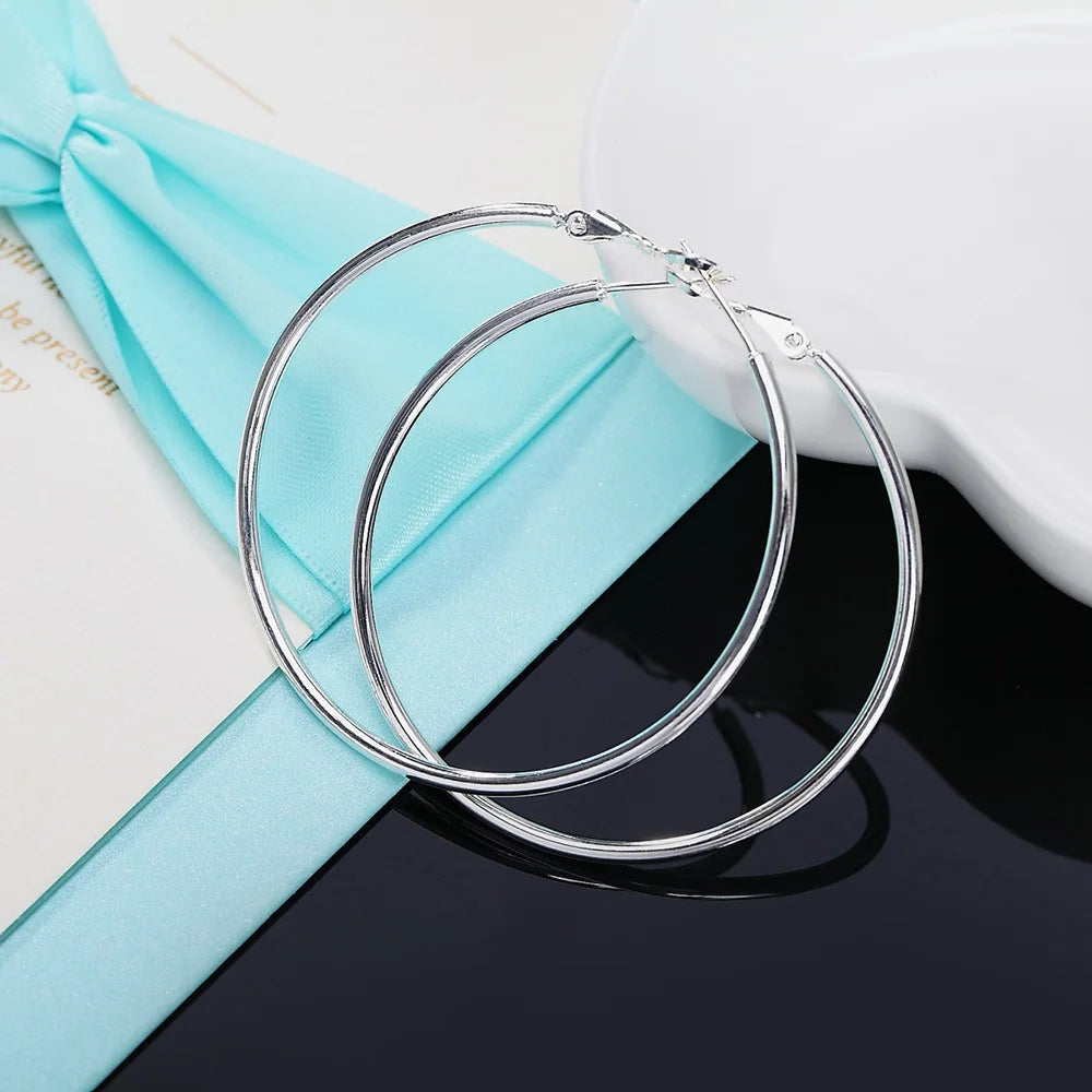 Hot charms Silver color Classic 5-8CM Big circle hoop Earrings for Women party wedding Jewelry fashion Christmas Gifts Qme
