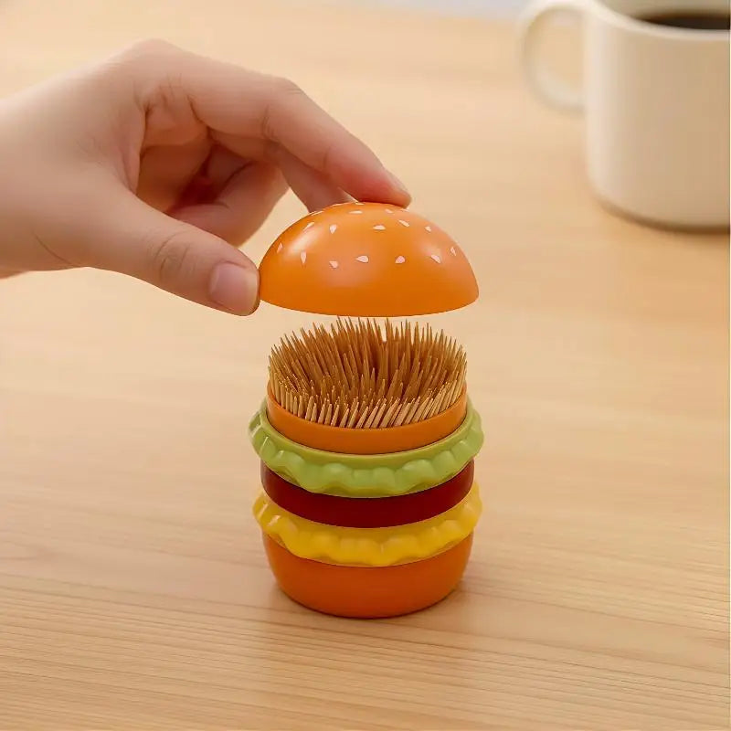 Hamburger Toothpick Holder Cotton Swab Jar ABS Can Storage Decoration Qme