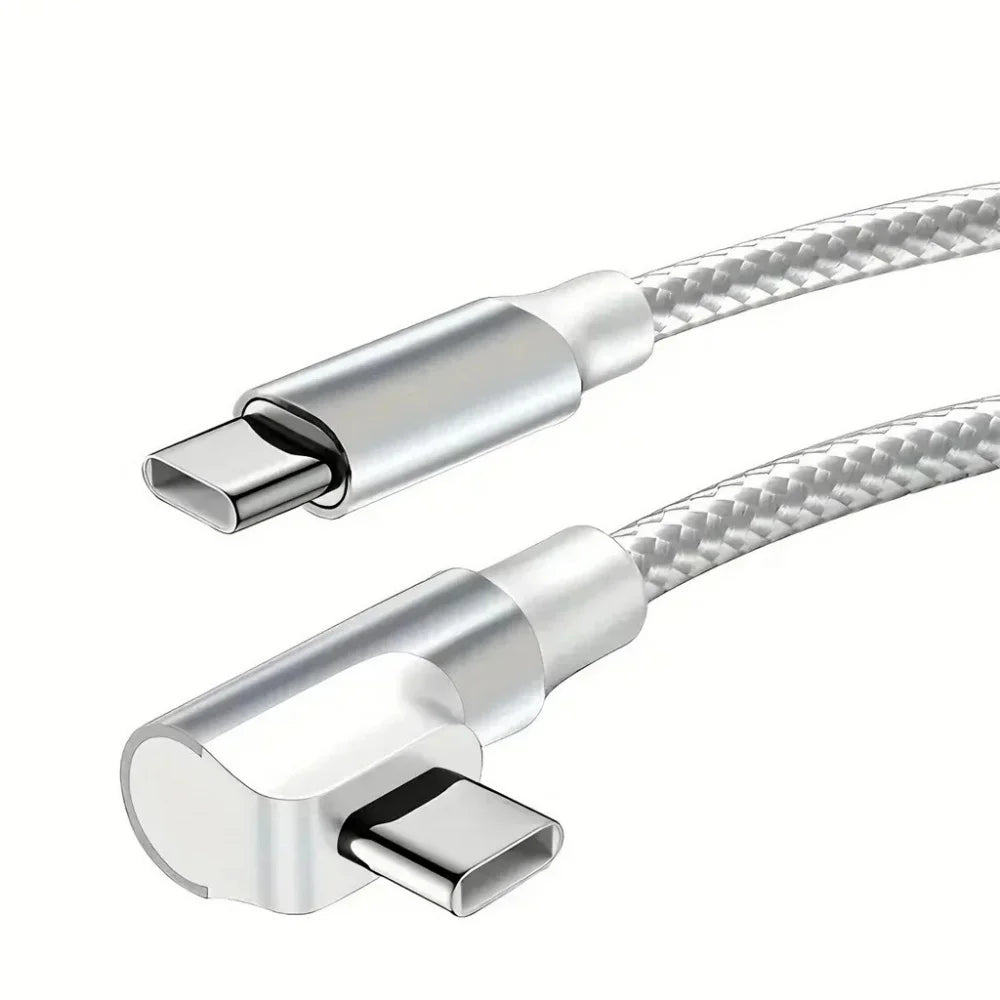 60W 90 Degree Elbow USB C Type C Fast Charging Cable for iPhone 17 16 15 Pro Max Samsung S25 S24 Xiaomi Redmi POCO OnePlus Oppo Qme WHITE 2m