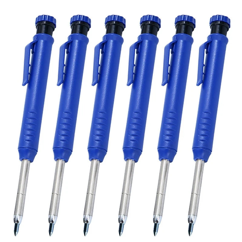 6Pcs Mechanical Pencils Drawing Woodworking Marking Pen,2.8mm Long Head Carpenter Pencil, Applicable Construction Works Qme 6pcs blue