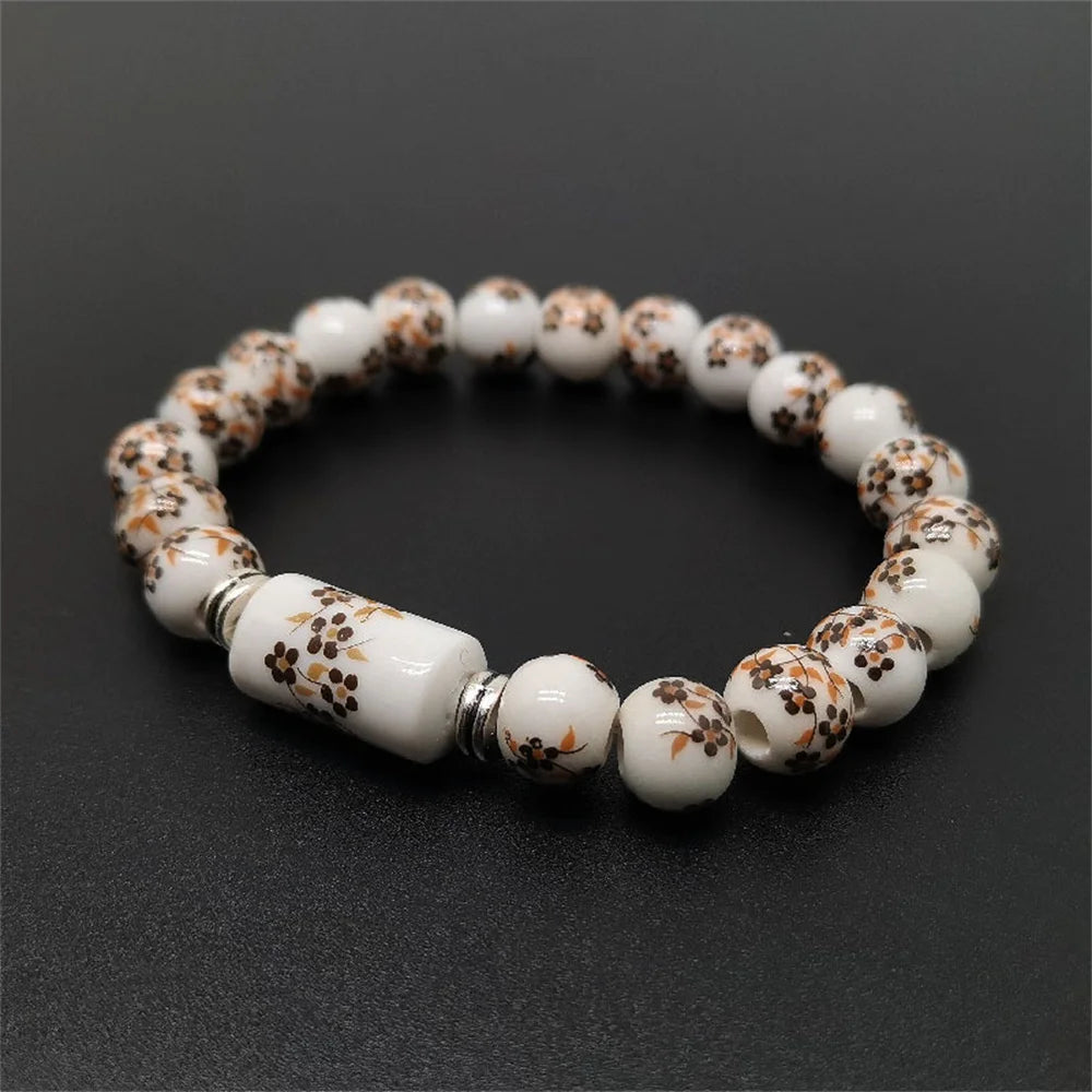 b21 Blue and White Porcelain Stretch Bead Bracelet for 8MM Ceramic Sunflower Plum Blossom Bead Bracelet Collect Jewelry Gifts Qme 2 18cm
