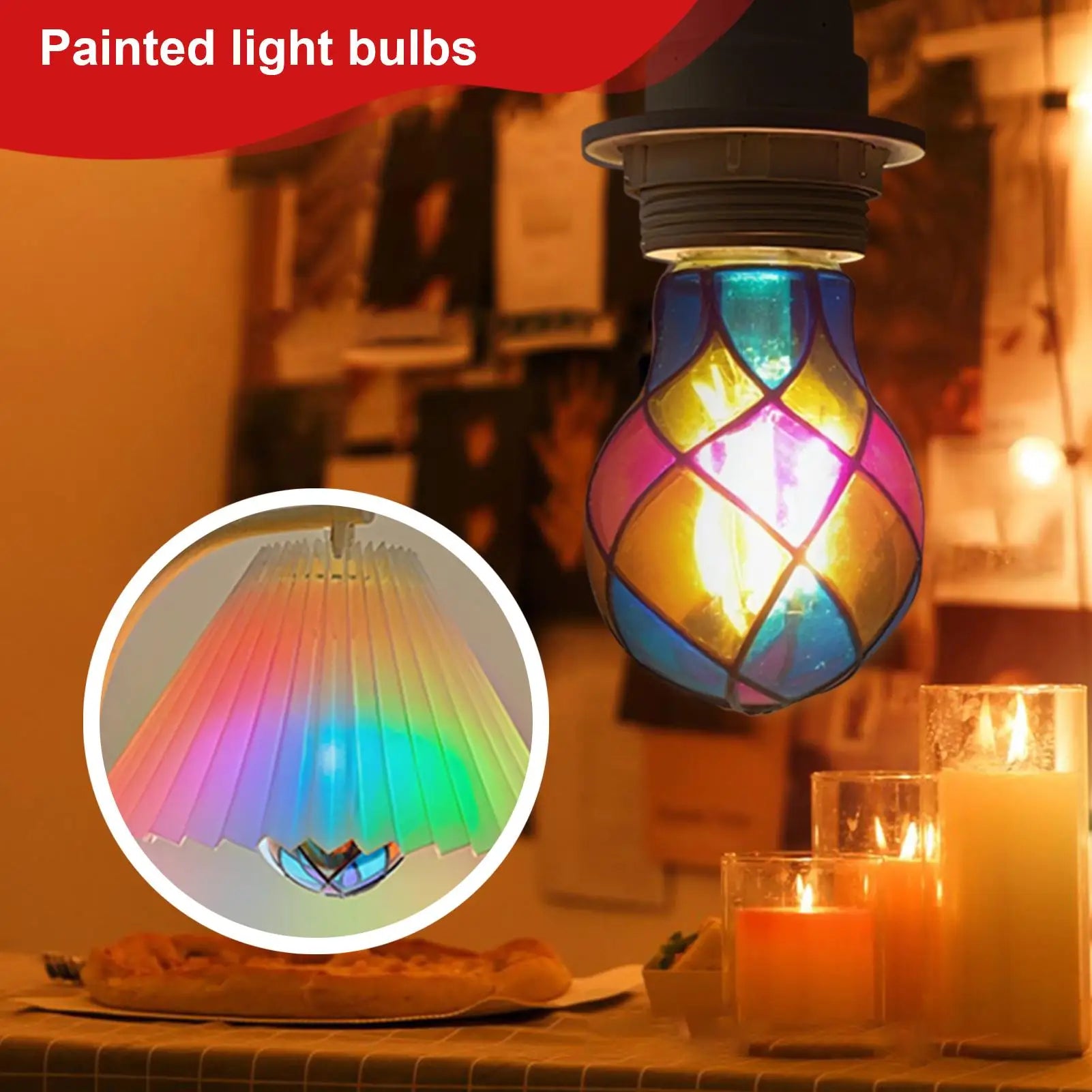 Stained Light Bulb 4W E26 LED Decorative Lightbulb Christmas Tree Lighting Decor for Home School Apartment Living Room Dormitory Qme
