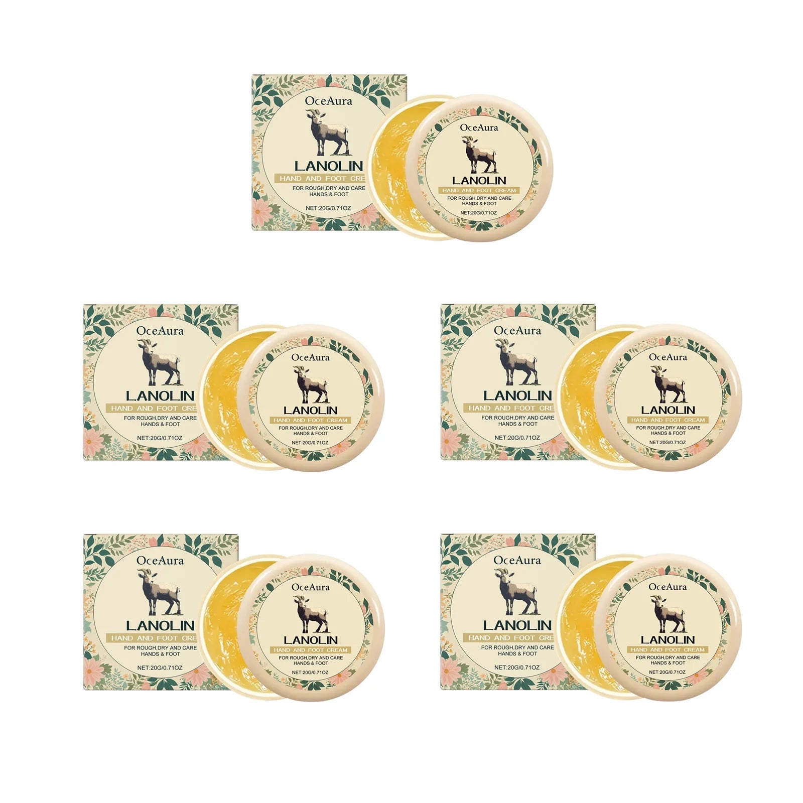 Lanolin Hand Foot Cream Deep Moisturizing Exfoliates Removes Dead Skin Softens Hands Anti-Crack Non-Greasy Hydration Cream Qme 5Pcs