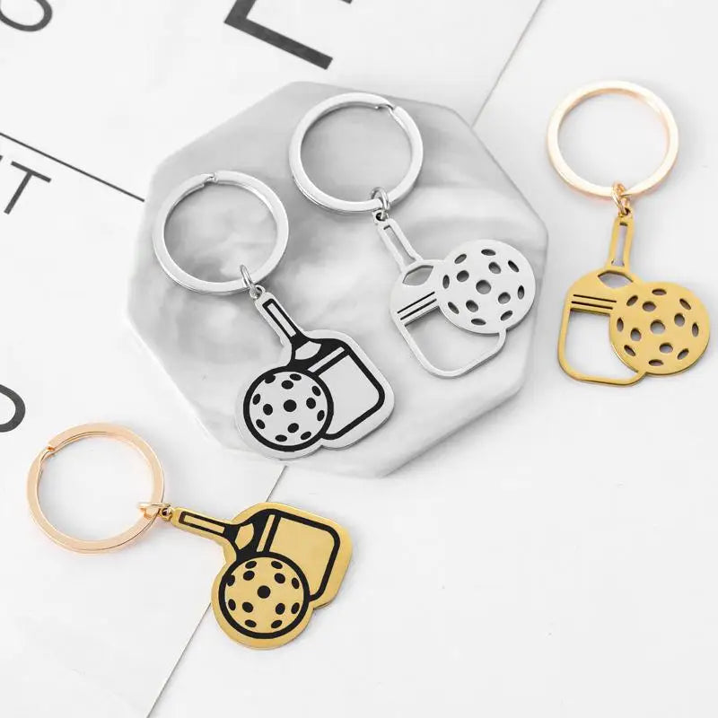 Pickleball Racket Keychain Pendant Team Sports Player Fans Stainless Steel Jewelry Women Men Gifts Qme
