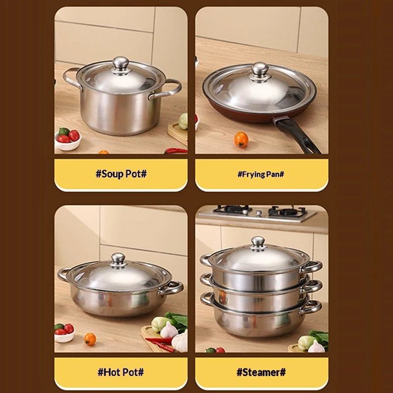 10- Stainless Steel Round Pot Lid Universal Replacement Frying Pan Qme