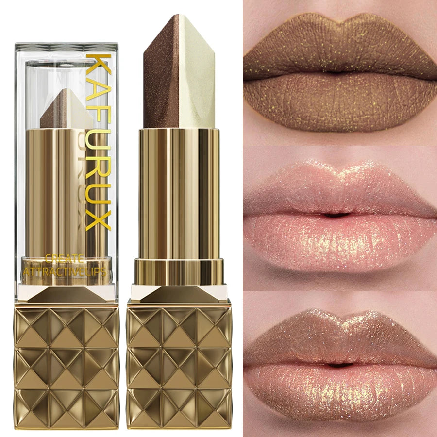 Glitter Shiny Metallic Two Tone Lipstick Matte Pearlescent Lip Tint Qme 202