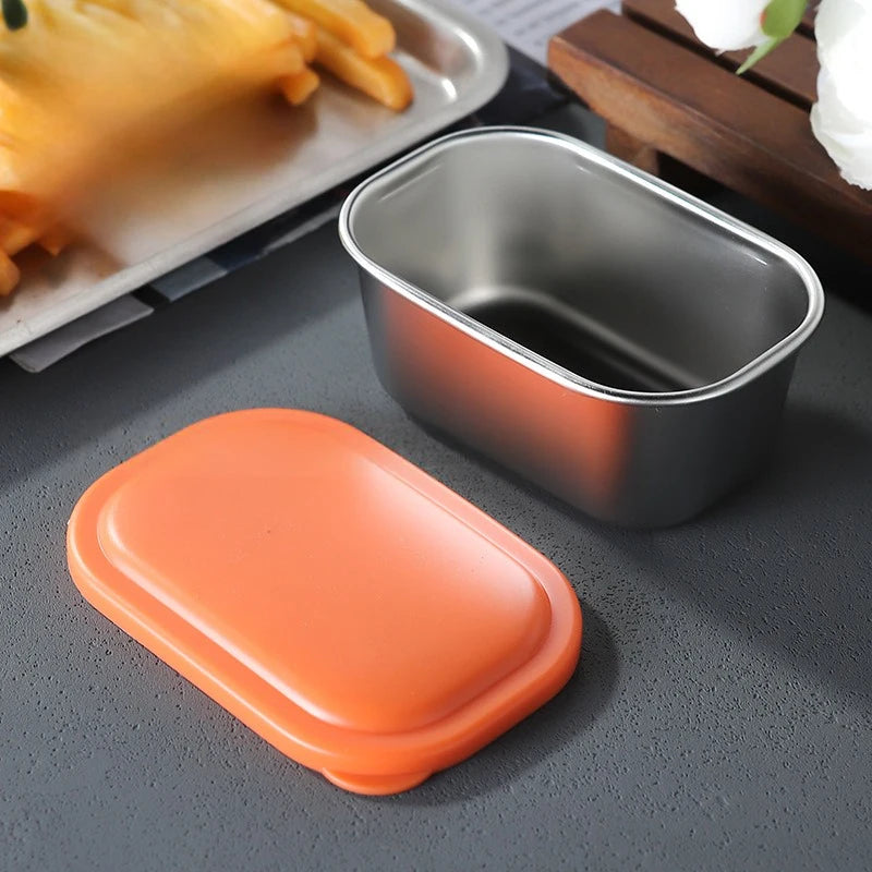 304 Stainless Steel Sauce Cup Sealed Lid Seasoning Box Leak-proof Qme Orange