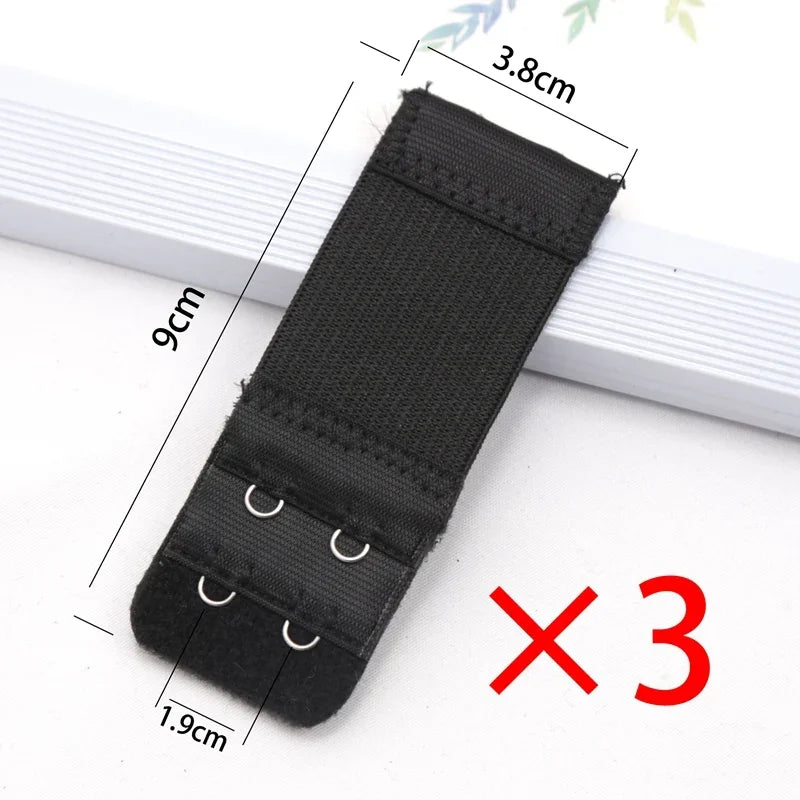 Women 2 Rows Hooks Bra Extension Strap Extenders Adjustable Belt Qme black one size