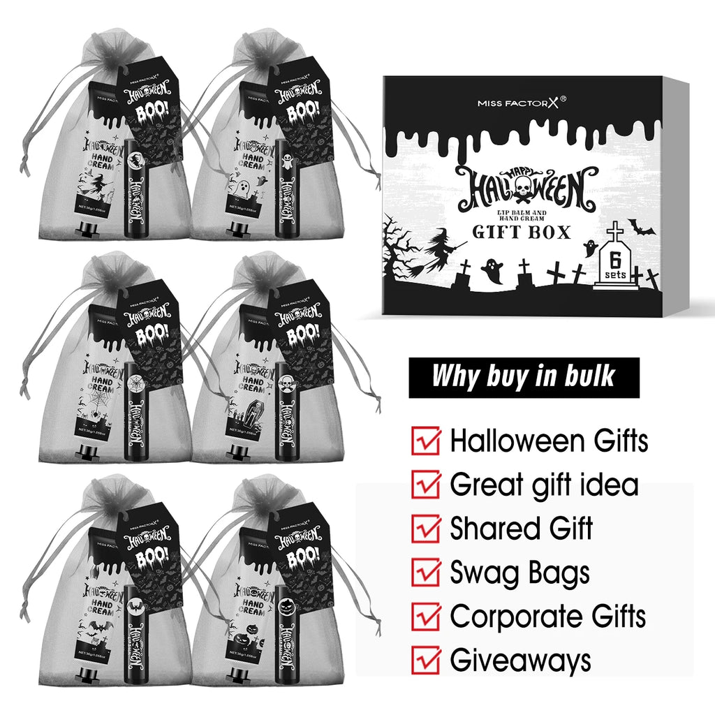 24PCS Halloween gift set (6 hand creams+6 lipstick) Each set includes a Halloween card and gift yarn bag Qme