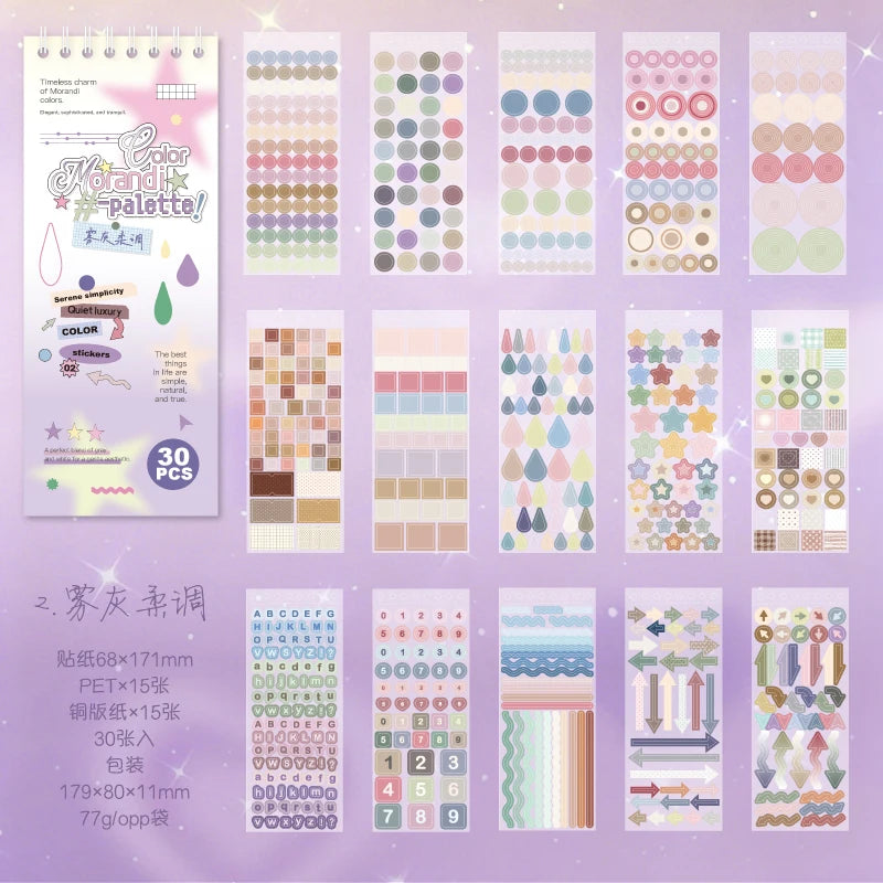 TIANZI 30 Sheets Colorful Dot Die Cut Stickers Book Cartoon Decorative Handmade Scrapbooking Diary Japanese Stationery Supplies Qme B