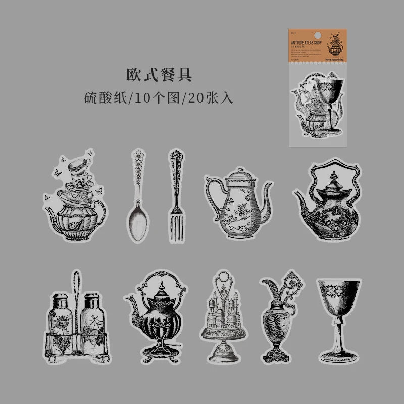 20 pcs INS Vintage Antique Pictorial Diy Decorative Scrapbooking accessories material Stickers pack junk journal supplies Qme 3