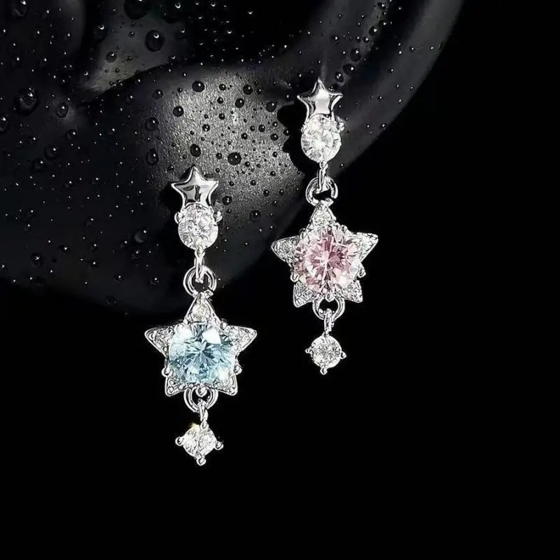 Y2K Silver Wing Heart Cartilage Earrings Star Cross Snowflake Dangle Stud Earrings For Women Punk Party Jewelry Qme A9